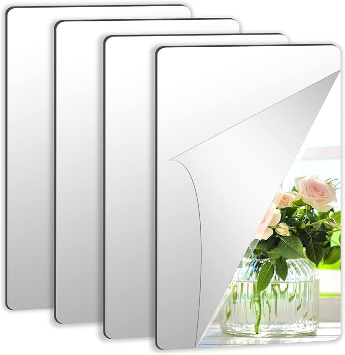 JUNEBRUSHS 4 Pack Self Adhesive Acrylic Mirror, 6X 9 Inch Mirror Tiles by JUNEBRUSHS