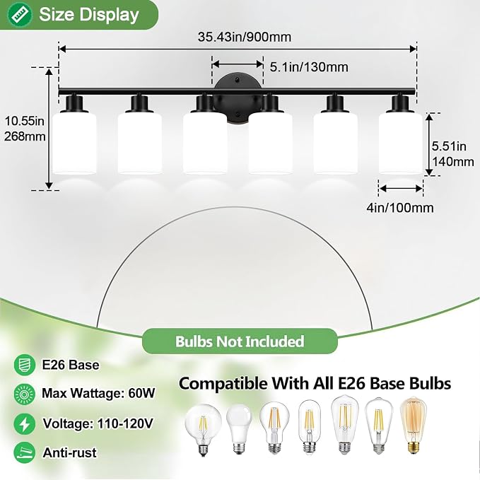 Zarbitta 6-Light Bathroom Light Fixtures, Bathroom Wall Lamp, - Image 7