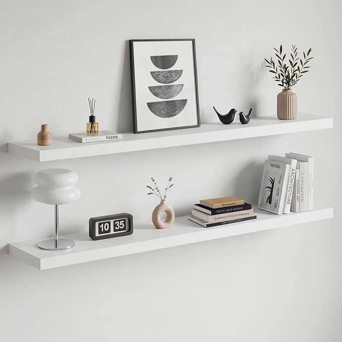 Homeforia White Floating Shelf 48 inches, High End Solid Real Wood 48inch Long by Homeforia