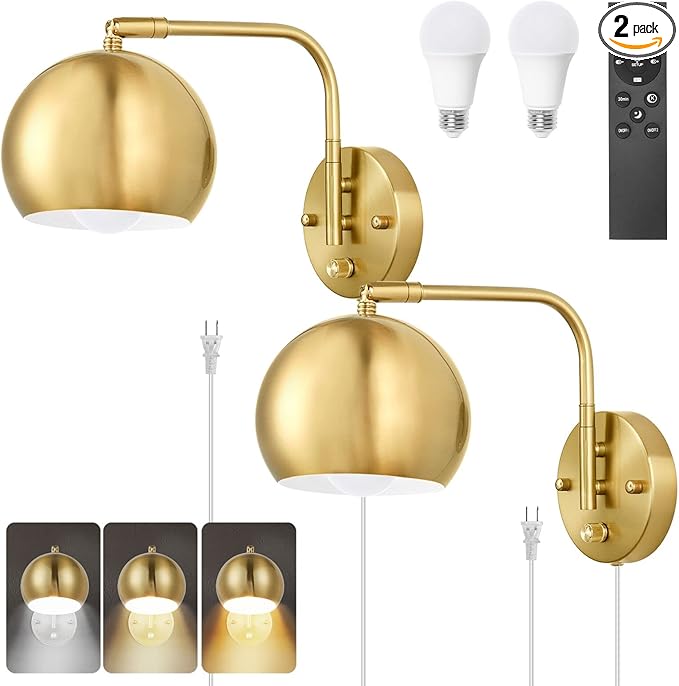 VATONI Wall Sconce with Remote Control, Plug in Wall Sconces Dimming 0-100% and by VATONI