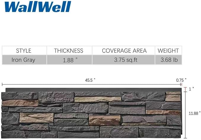 Faux Stone Wall Panels 2-Pack PU Stone Veneer Siding, Mortarless 46.25x12.88 - Image 5