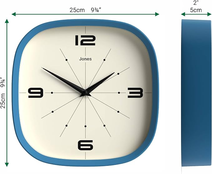 JONES CLOCKS® Pulsar wall Clock | Square Rounded Retro Clock | 10 inch | Blue | - Image 4