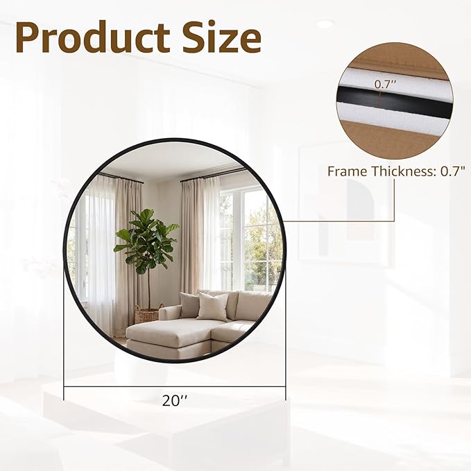 DUMOS 20 Inch Round Wall Mirror, Bathroom Mirror - Image 2