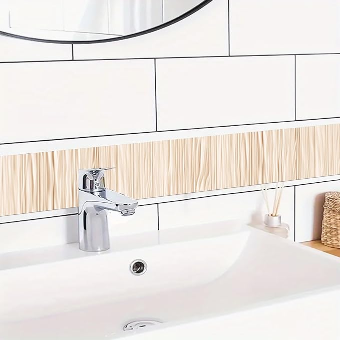 HOMETITUTE Wallpaper Border Peel and Stick Wall Border Beige Bamboo Texture - Image 2