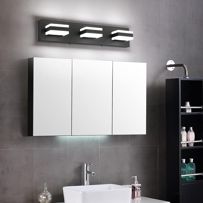 SOLFART LED Black Bathroom Vanity Light Fixtures Over Mirror 3 Lights Bath - Image 2