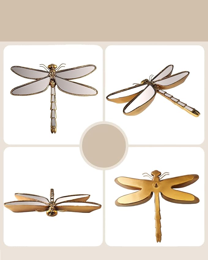 Dragonfly Wall Mirror Decor, Butterfly Art Wall Mirrors, Retro Gold Resin - Image 5