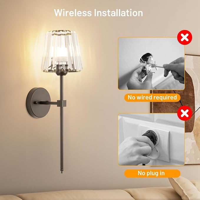 Crystal Battery Operated Wall Sconces Set of 2, 12 RGB and 3CCT Dimmable Wall - Image 4