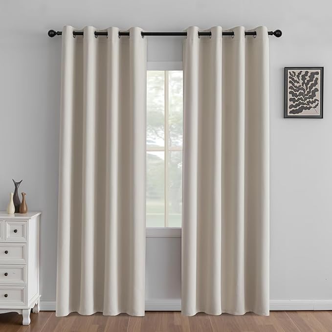 IGEMAEVE Cream Curtains 84 Inch Length 2 Panels Set, Light Filtering Curtains by IGEMAEVE