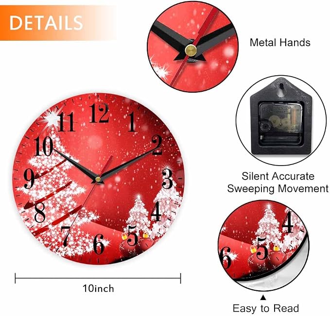 Mxocom Christmas Wall Clock White Christmas Tree Winter Snowflake New Year Red - Image 2