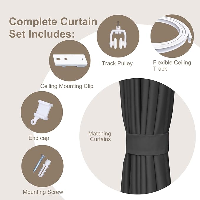 MaKefeile Room Divider Curtains & Flexible Bendable Tracks Set, Privacy - Image 2