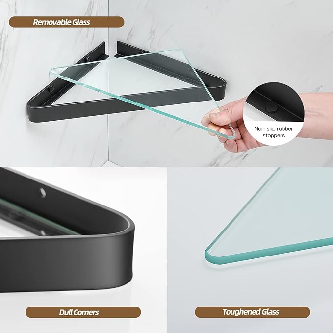 VOLPONE Bathroom Shelves Wall Mounted Glass Corner Shower Shelf - Image 3