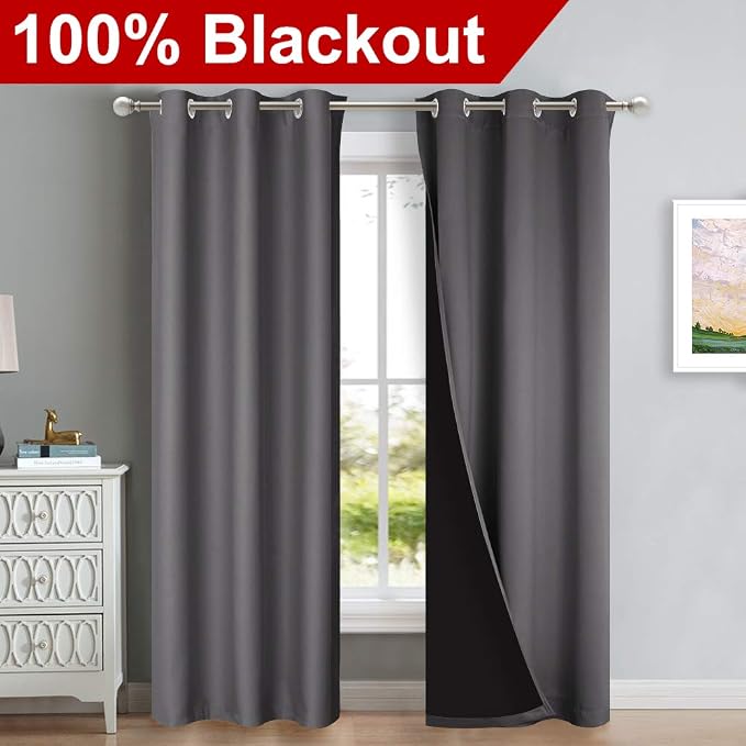 NICETOWN Grey Full Shade Curtain Panels, Pair of Thermal Insulated & Energy - Image 2