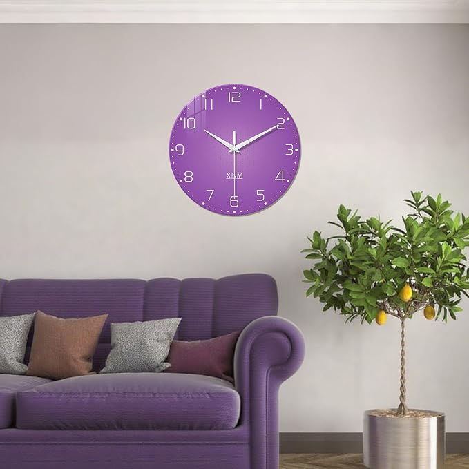 XNM Large Wall Clock for Girls Room 20 Inch Purple Clock Battery Operated Glass - Image 4