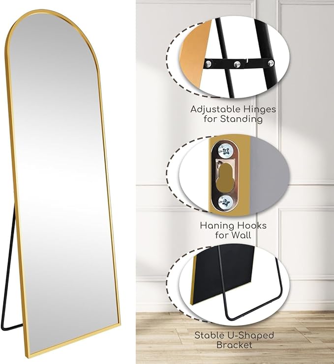 Prywot Arched Floor Mirror, 57 "x 20" Full Length Mirror Wall Mirrors Hanging - Image 3