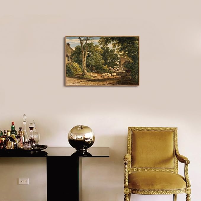 OIQArtOIQ Vintage Framed Wall Art Rural Farm Scene Canvas Art Prints - Image 2