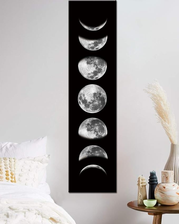 Ohhvvow Moon Phase Wall Art Painting, 47L x 11.8W Black and White Modern - Image 5