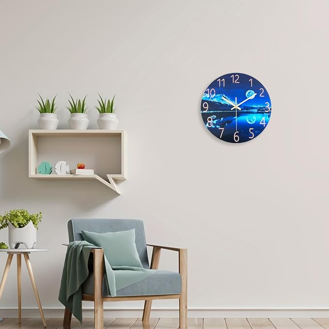 Blue Wall Clocks for Living Room 14 Inch Analog Wall Clock Battery Operated - Image 5