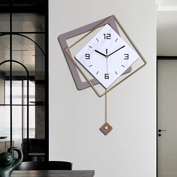 Wall Clock with Pendulum, Silent Quality Quartz Battery Operated, Modern Large by DankeitProduct
