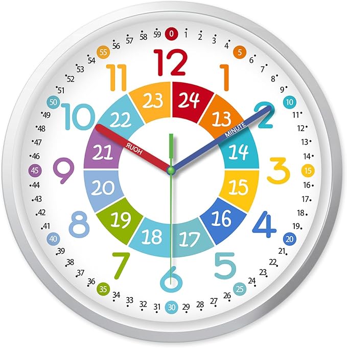 XFM Learning Clock for Kids Silent Non Ticking Battery Operated Colorful by XFMWallClock