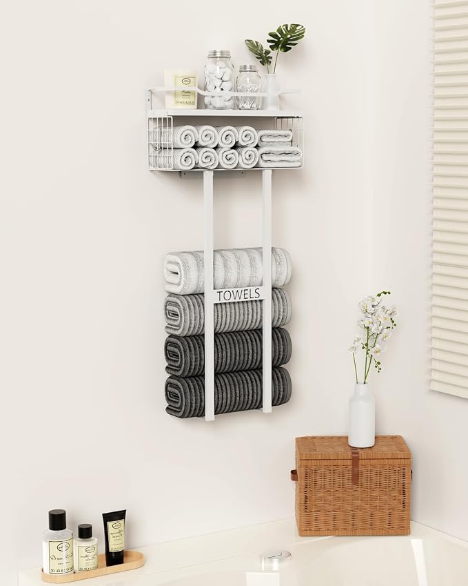 Aetyord Towel Racks for Bathroom 31inch Wall Mounted Towel Rack, Floating Shelf - Image 7