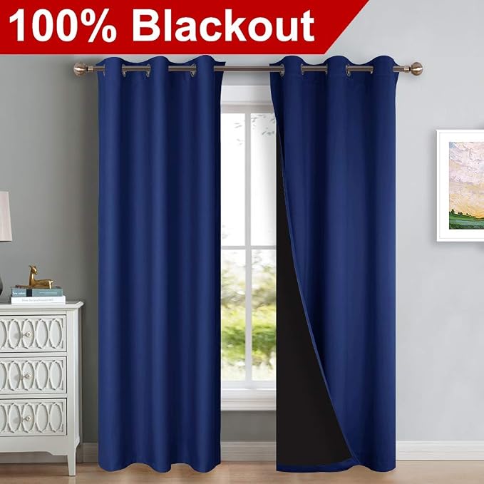 NICETOWN Blackout Curtains 80 inches Long, 2 Pieces, Royal Blue, Full Light - Image 2