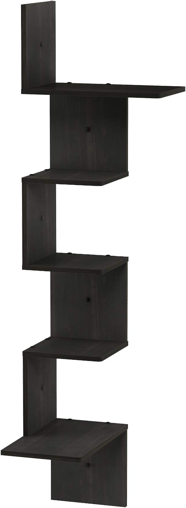 Furinno Rossi Wall Mounted Shelves, 5-Tier Rectangle, Espresso/Black - Image 5