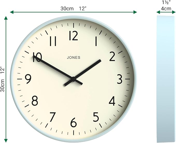 JONES CLOCKS® Studio wall Clock | Modern Round Style | 12 inch | Pale Blue | - Image 4