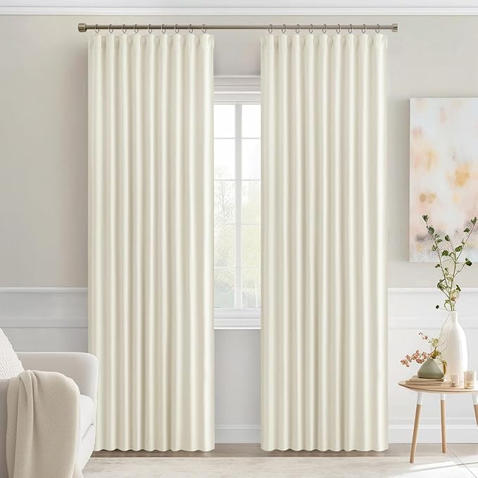 MIULEE Cream Back Tab Blackout Curtains 90 Inches Long 2 Panels Set - Image 9