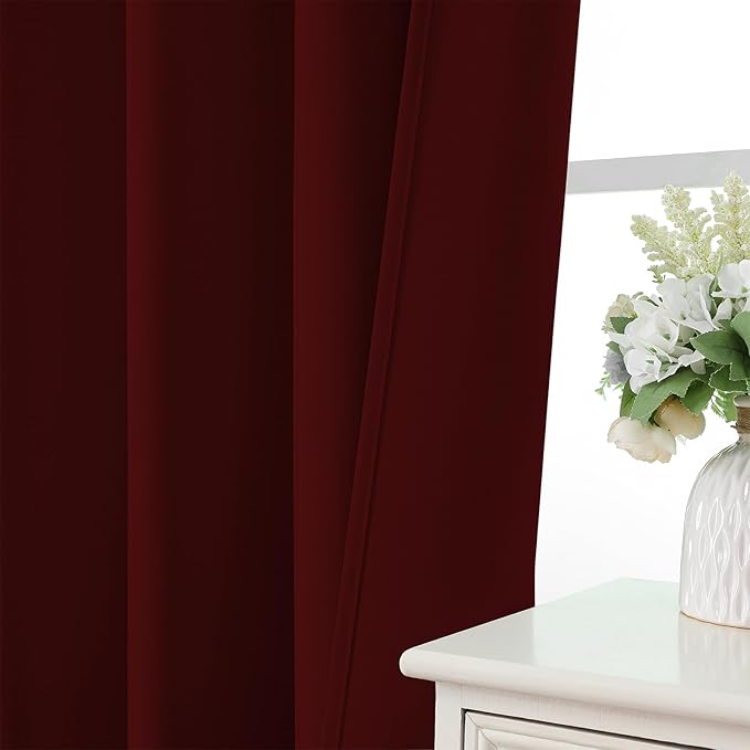 CUCRAF Burgundy Red Blackout Curtains 84 inch Length 2 Panels Set, Rod Pocket - Image 6