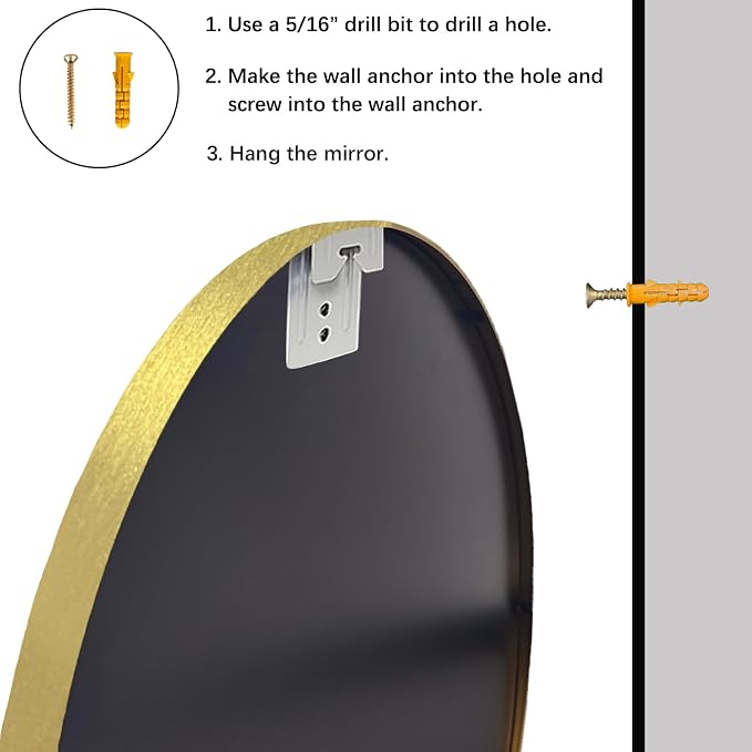 Sunniry Gold Round Mirror, 24 inch Circle Mirror, Round Wall Mounted Mirrors - Image 7