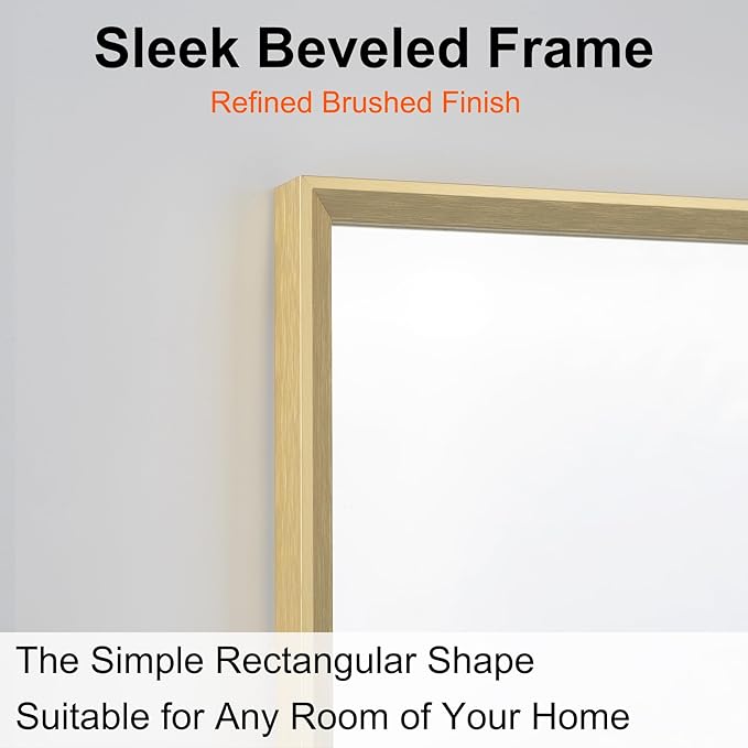 Bathroom Mirror for Wall, 20x30 Inch Metal Framed Mirror, Brushed Gold - Image 2