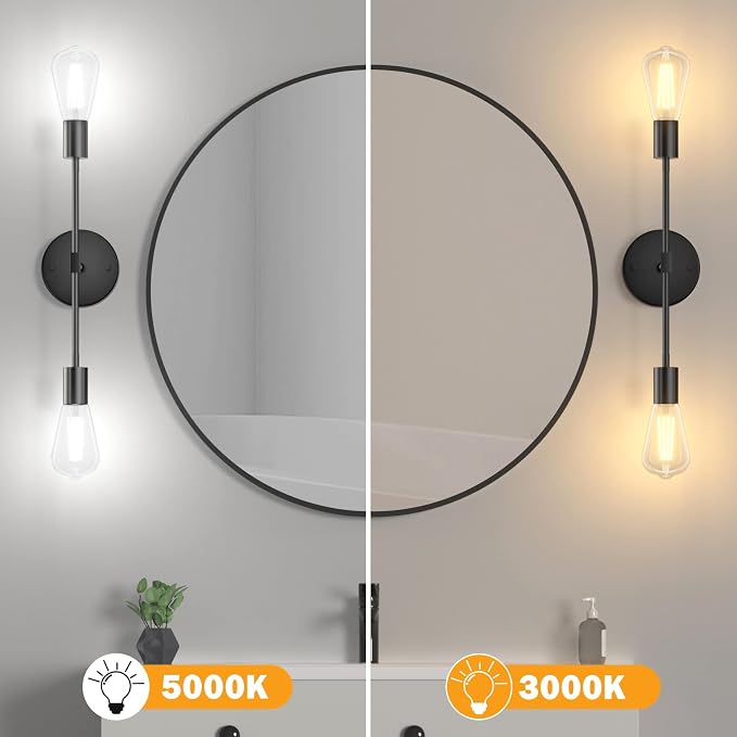 FadimiKoo 2-Light Black Bathroom Lighting Over Mirror, Modern Sconces Wall - Image 5