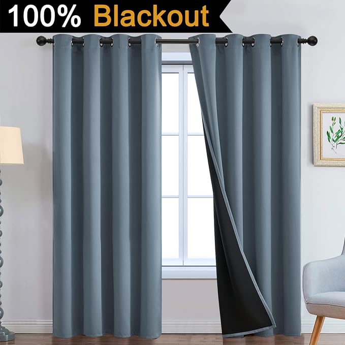 Yakamok Full Blackout Curtains 96 Inches Long, 2 Thick Layers Grommet Top - Image 2