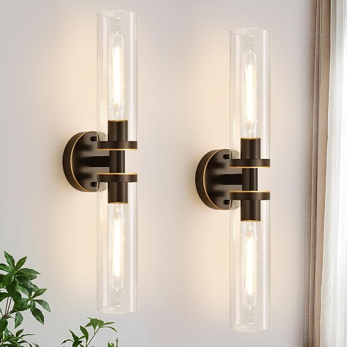 Indoi Wall Sconces Set of Two, Hardwired Brown Bathroom Sconces Wall Lighting by Indoibrightenyourbathroom