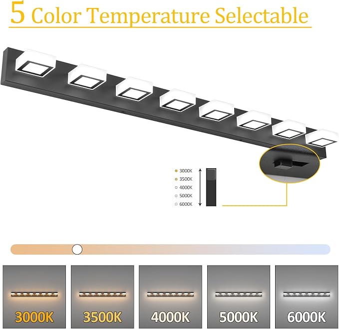 Ralbay 52inch Black Vanity Lights 8 Lights Dimmable 5 Color Temperature Acrylic - Image 2