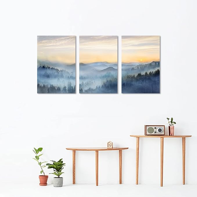 Wall Decor for Bedroom 3 Panel Sunrise Misty Forest Print Picture Paintings - Image 6