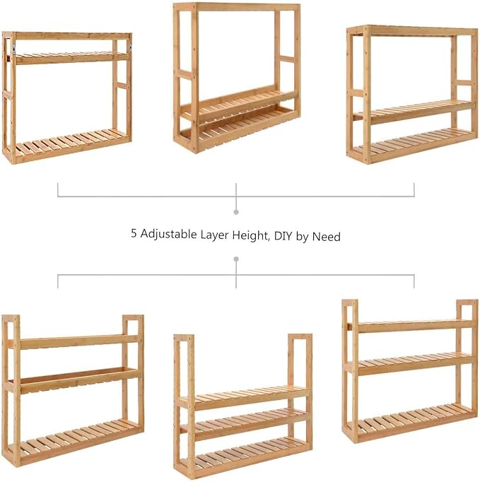 Domax Bamboo Bathroom Shelf 3-Tier Wall Mount Storage Rack Multifunctional - Image 6