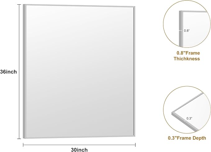 KOCUUY Silver Framed Mirror, HD Tempered Glass, Anti-Rust Frame, Modern Design - Image 8