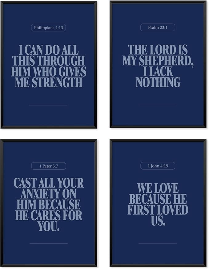 Locomiss Navy Blue Christian Wall Art Decor, Modern Bible Verse Prints by Unknown