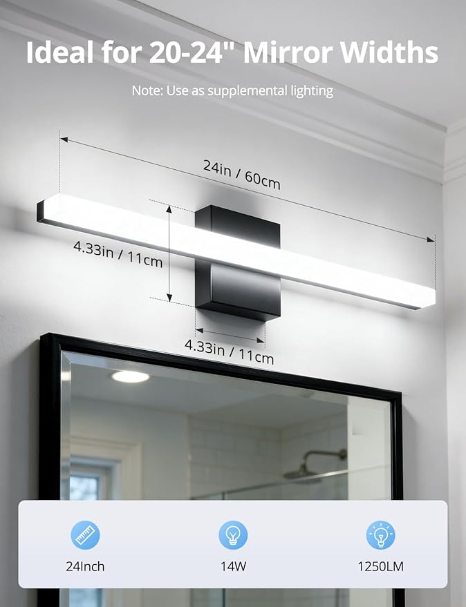 Combuh LED Bathroom Light Fixtures Over Mirror 24 Inch 14W, Modern IP44 Wall - Image 6