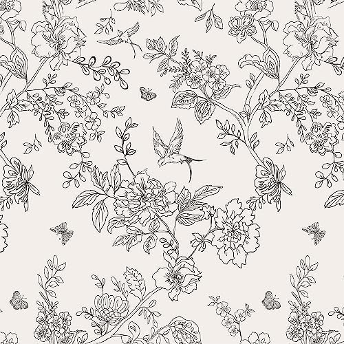 Froluya Black and Cream White Floral Wallpaper Peel and Stick Wallpaper by Froluya