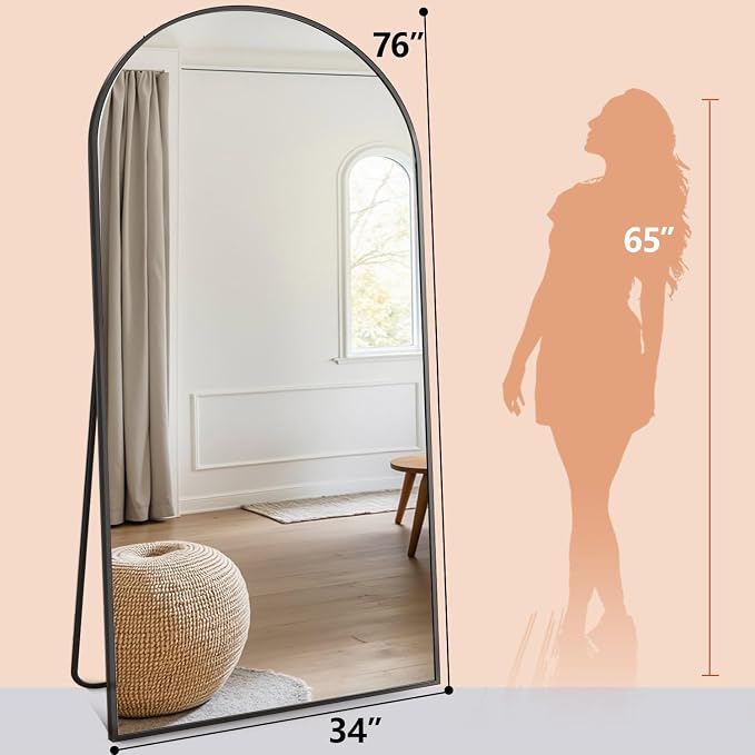 Prywot Arched Floor Mirror, 76 "x 34" Full Length Mirror Wall Mirrors Hanging - Image 7