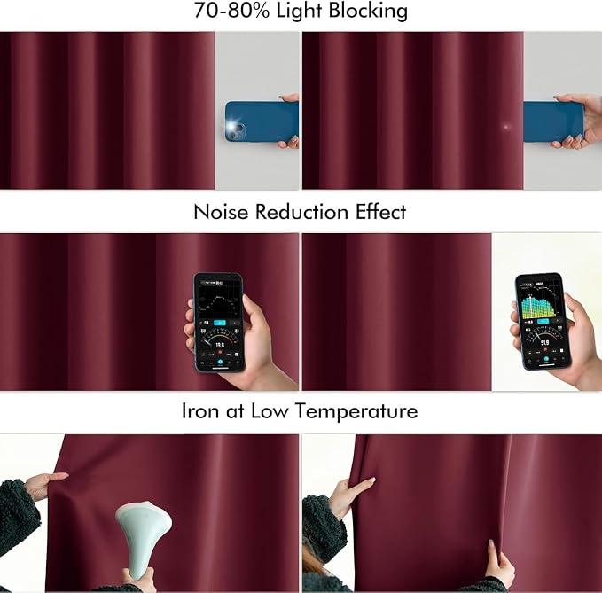 MIULEE Christmas Wine Red Back Tab Blackout Curtain 96 Inch Long 2 Panels Set - Image 5
