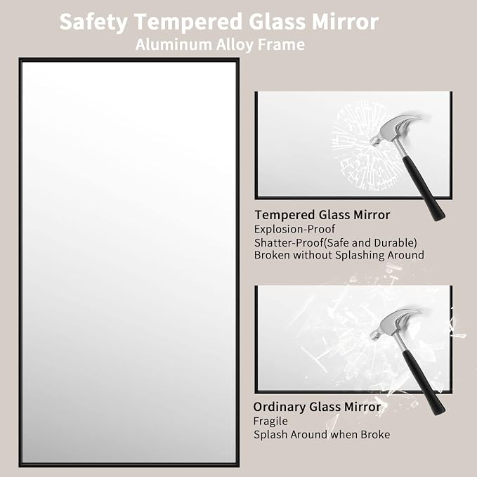 LOAAO 55"X30" Black Rectangle Bathroom Mirror Wall, Matte Black Aluminum Alloy - Image 5