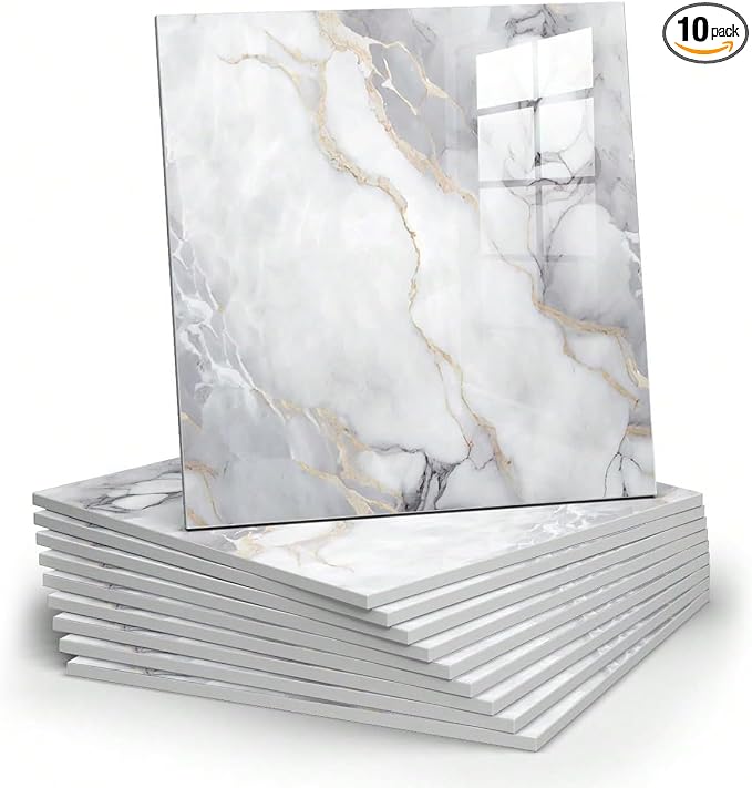 Chejiaye 10pcs Marble Peel and Stick Backsplash Waterproof Washroom Wall Panels by Chejiaye