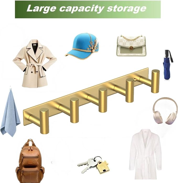 Wall Mounted Coat Rack-5 Hooks, Heavy Duty Stainless Steel Wall Hooks - Image 7