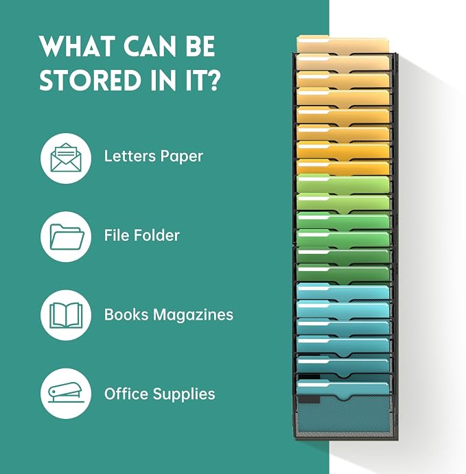 SUPEASY 20 Tier Wall File Organizer, Hanging Wall Mounted Mail Organizer - Image 6