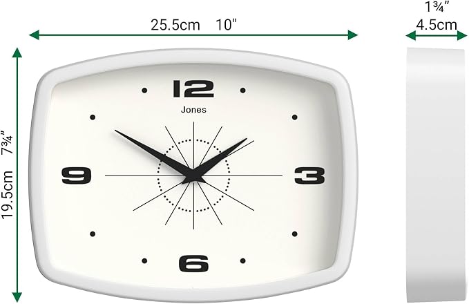 JONES CLOCKS® Movie Wall Clock | Retro Rectangular Clock | 10 inch | White | - Image 4