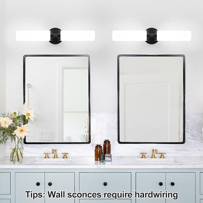 Wall Sconces Set of Two, Matte Black Bathroom Sconces Wall Lighting - Image 6
