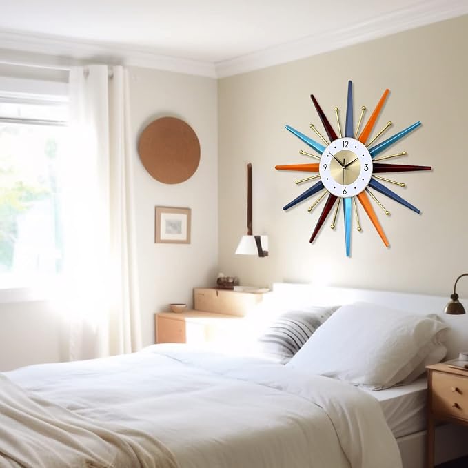 Large Wall Clock 31 Inch Modern Wall Clock Starburst Mid-Century Modern Decor - Image 5